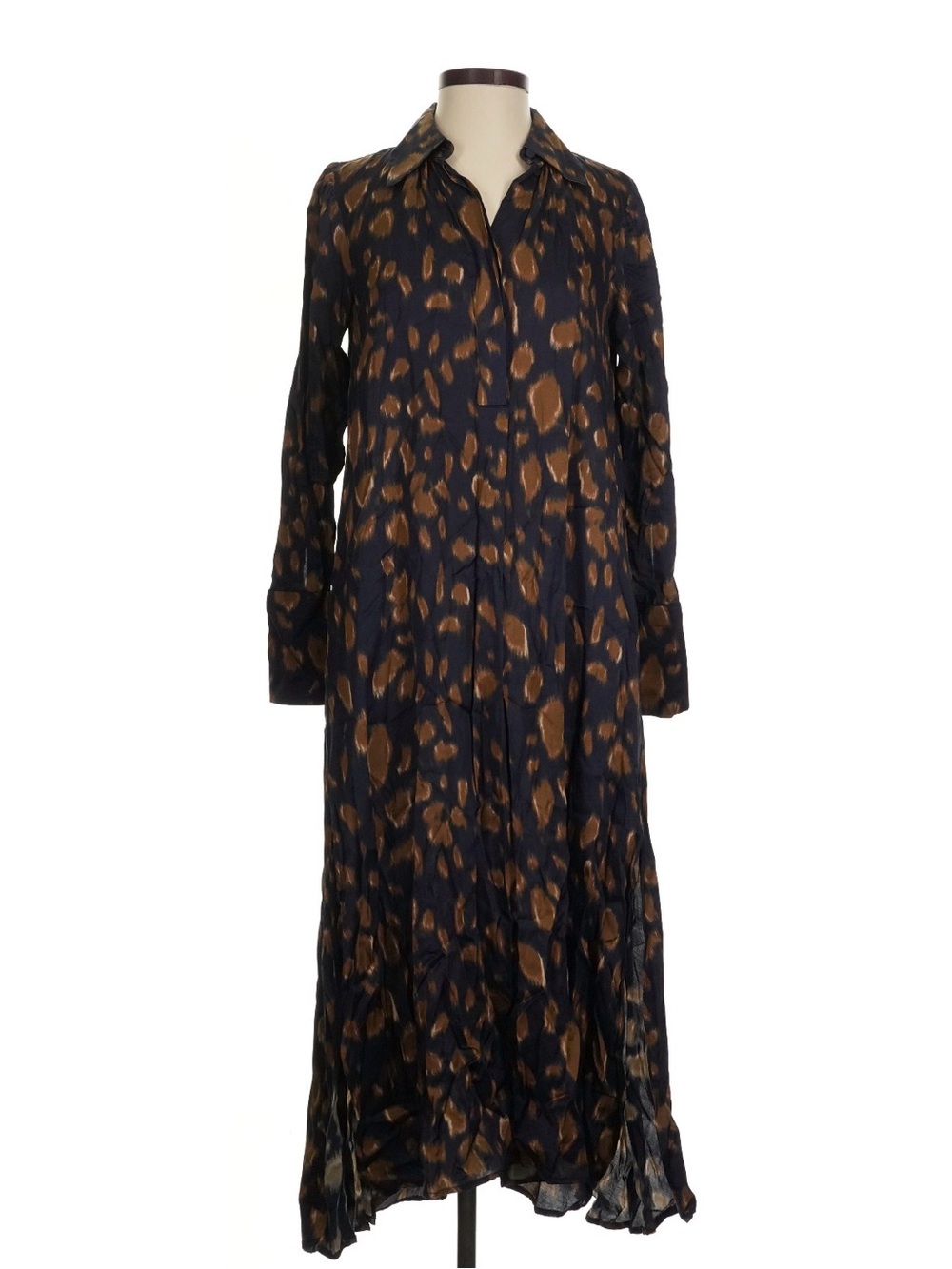 COS women’s large belted oversize maxi dress navy brown cheetah print size 10